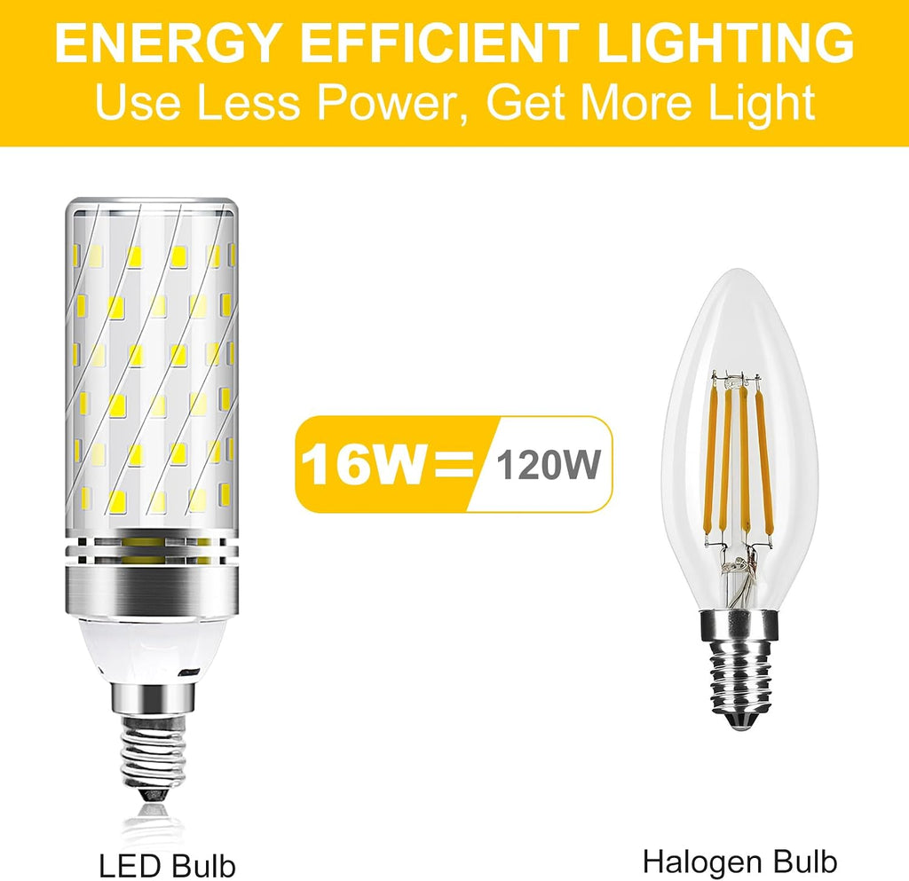 E12 LED Corn Bulb, 6000K Daylight White, 16W 1500LM LED Bulb, CRI80+, 120W Incandescent Equivalent, Non-Dimmable