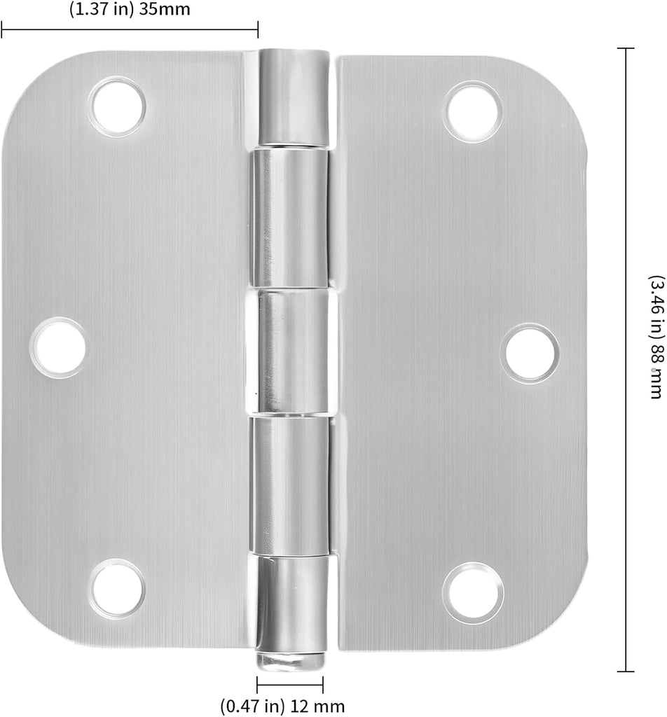 12 Pack 3.5 Inch Stainless Steel Door Hinges, Heavy Duty Brushed Nickel Door Hinges, Non-Removable Pin