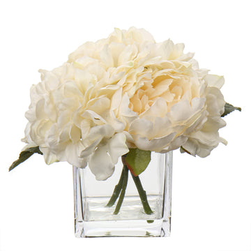 Cream Fake Flowers with Vase Hydrangea Artificial Flowers in Vase Peony Faux Flowers in Vase Rose Silk Flowers