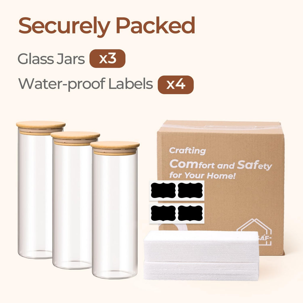 Pasta Containers Storage 2 Qt, Spaghetti Container, 3 Pack Glass Jar