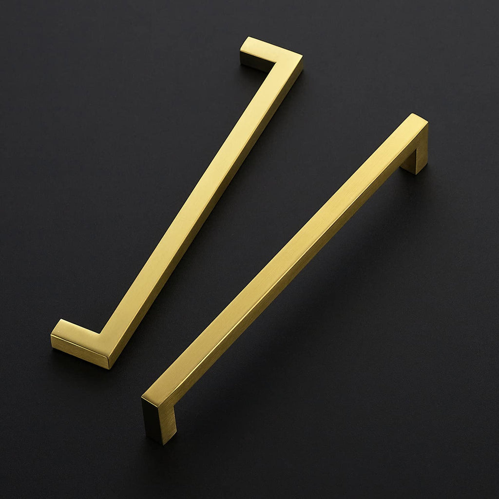 Brushed Brass Square Cabinet Handles & Pulls,8-4/5 Inch,12 Pack