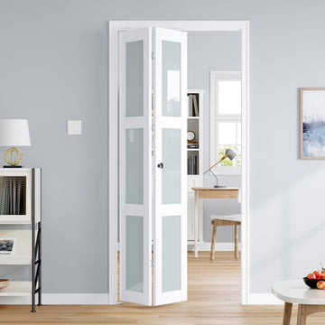 Bifold Doors for 36"×80-3/4" Opening, White Glass Closet Door