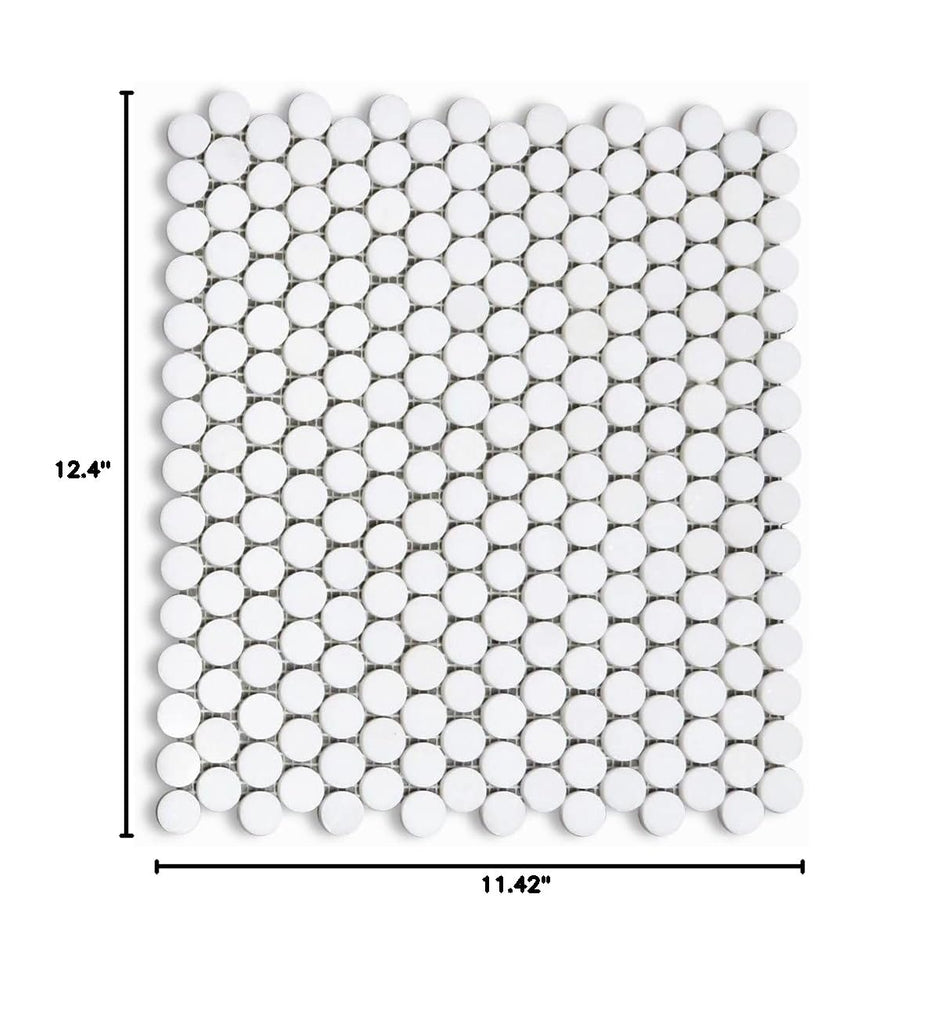 Thassos White Marble 3/4 inch Penny Round Mosaic Tile Polished Kitchen Bath Wall Floor Backsplash Shower (1 Sheet)