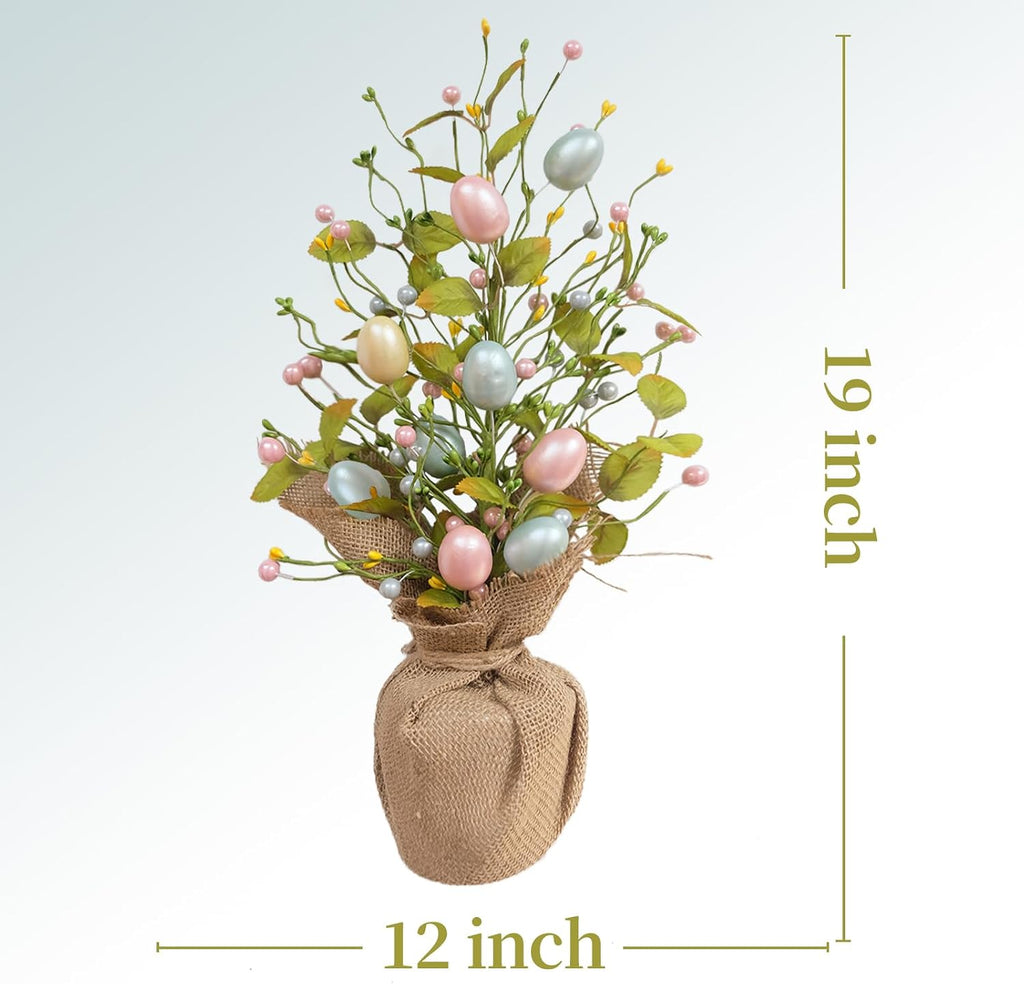 19" Easter Egg Tree Tabletop Decor - Handcrafted Pastel Centerpiece with Pearlized Eggs & Cement Base for Spring