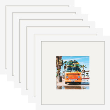 8x8 Picture Frames Solid Wood 4x4 Square Frame with Mat White 6 Pack