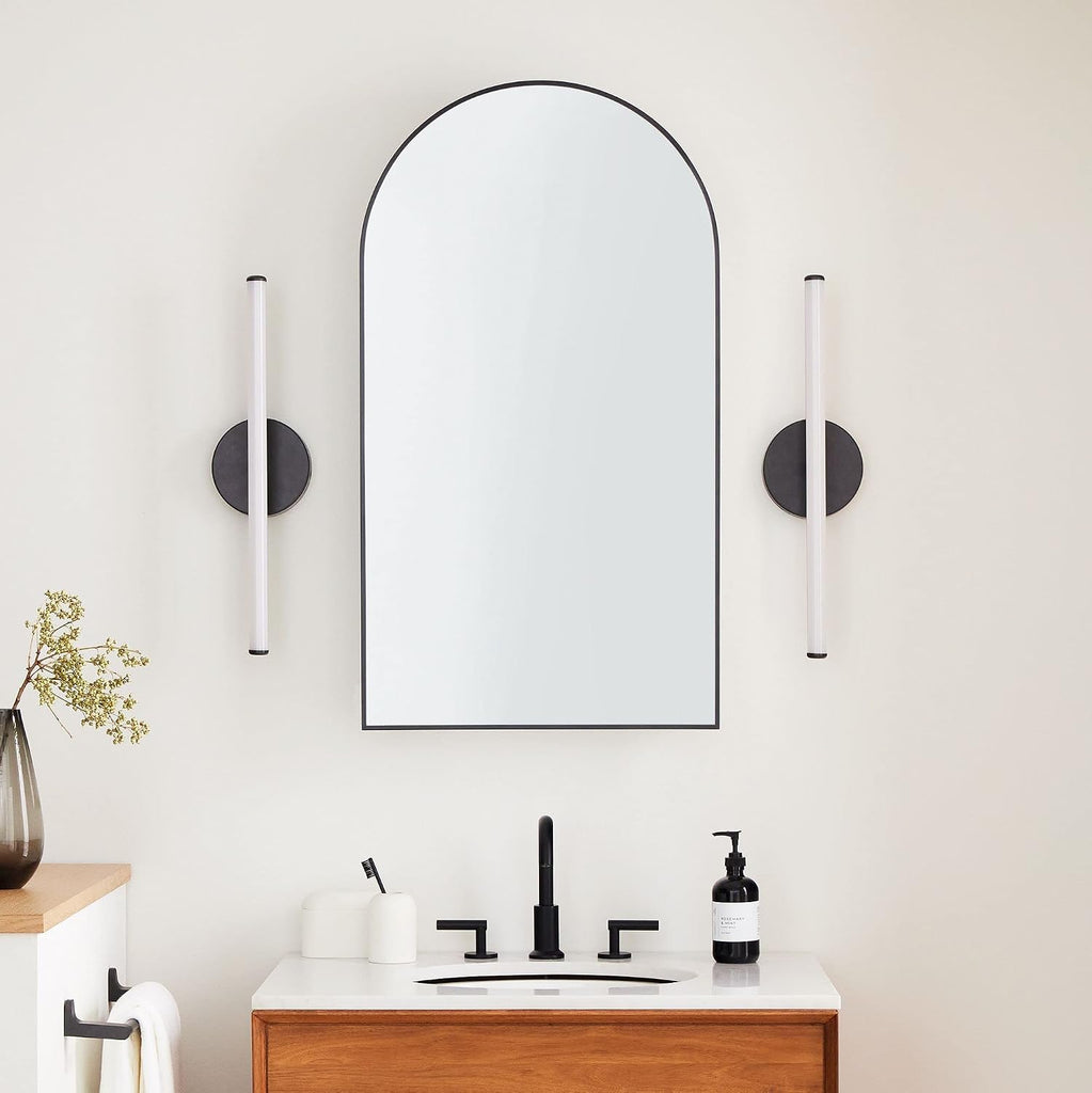 Matt Black Arched Recessed Bathroom Medicine Cabinet with Mirror Stainless Steel Metal Framed Rectangular Bathroom