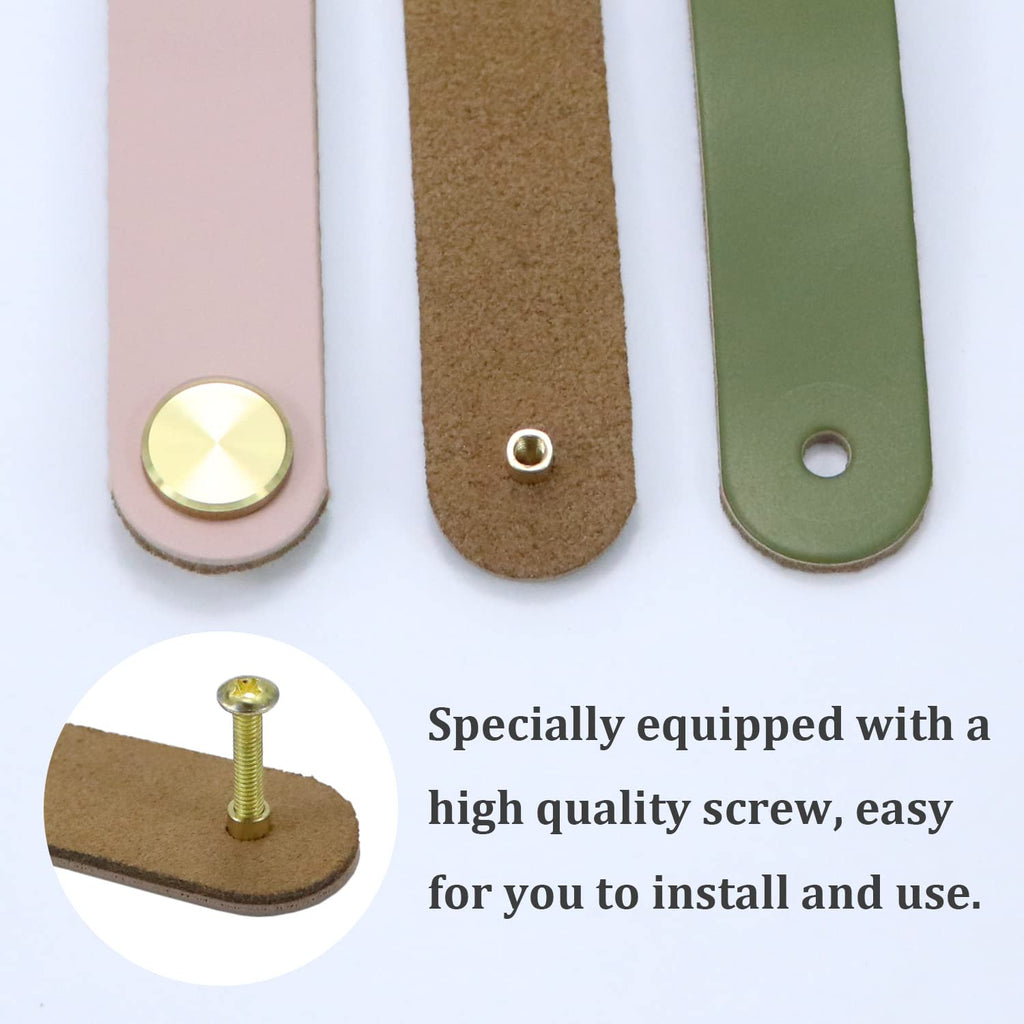 4 Pcs Leather Drawer Pulls Single Hole with Screws (Fruit Green)