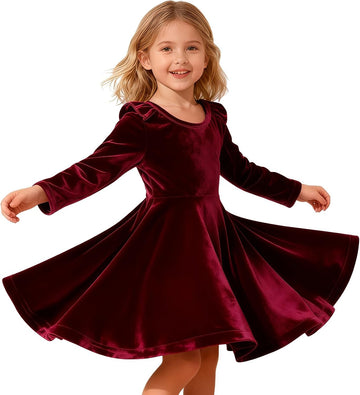 Toddler Girl Christmas Dress for Girls Long Sleeve Dress Velvet Tutu Winter Holiday Princess Party Dresses
