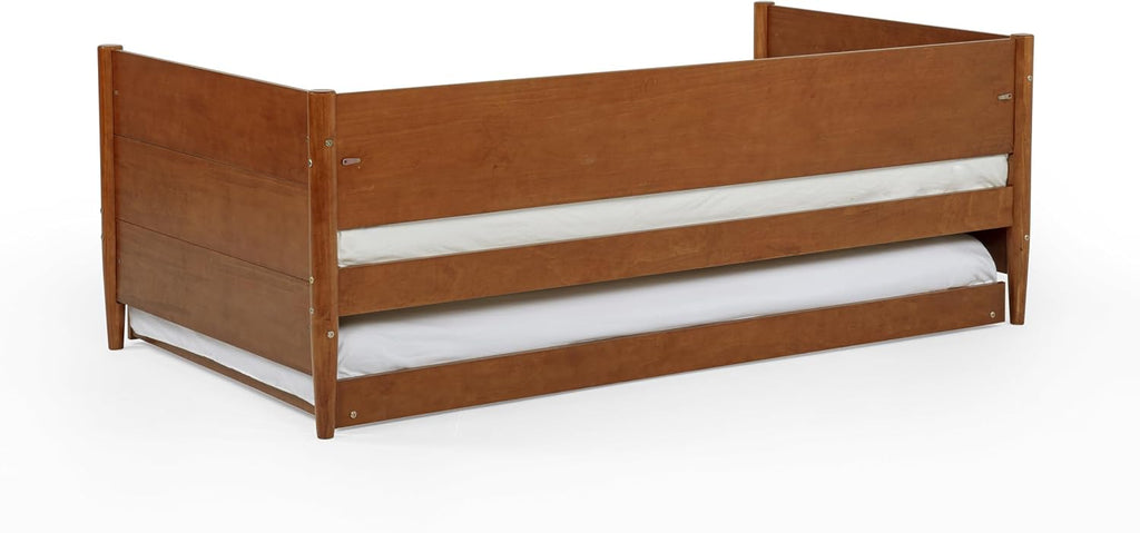 Mid-Century Modern Daybed & Trundle/Solid and Manufactured Wood/Panel Headboard/No Box Spring Needed/Foundation has