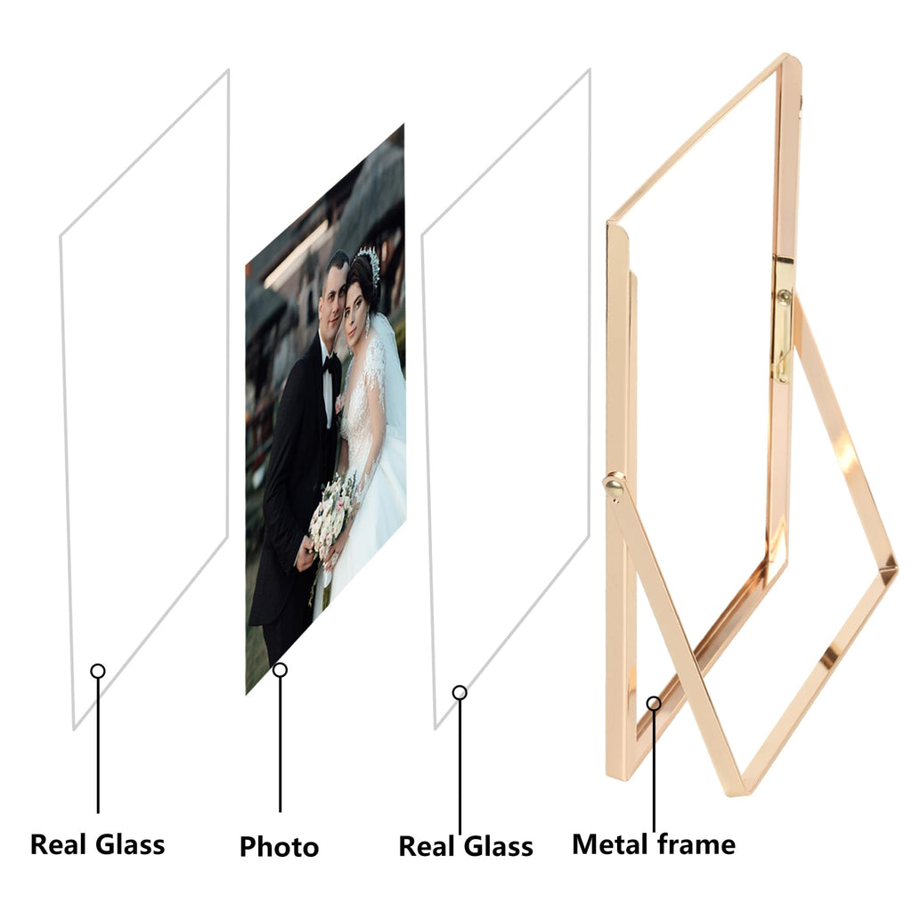 4x6 Triple Floating Frame, Metal Narrow Design, Gold