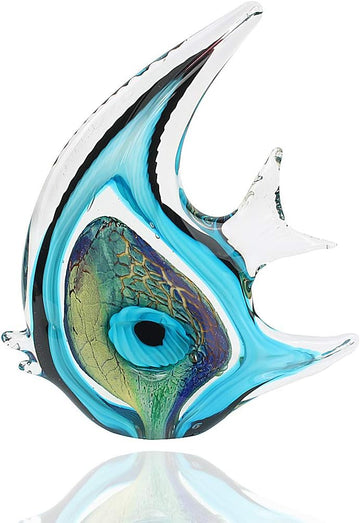 Tropical Angel Fish Art Glass Blown Sea Animal Figurine Sculpture Home Decor Collectible Statue Paper Weight Gift