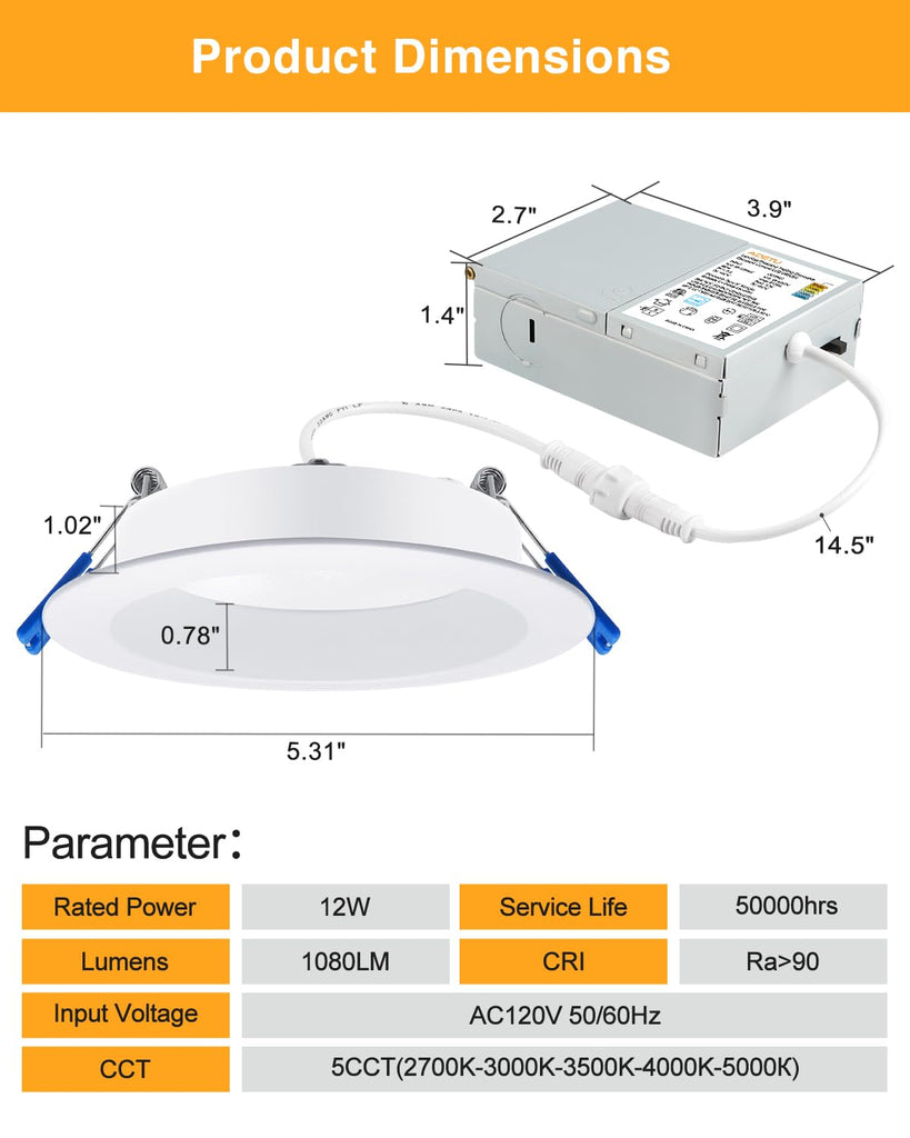 12 Pack 4 Inch Anti-Glare LED Downlight, Dimmable Ceiling Light,Round