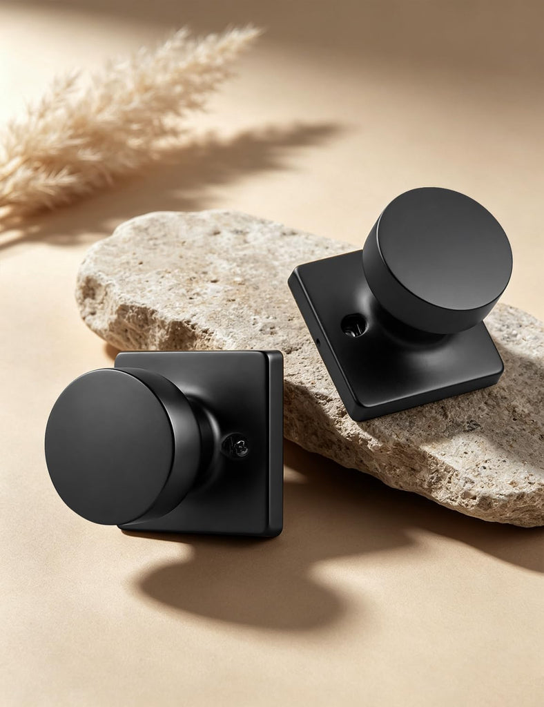 Dummy Door Knob Matte Black Finish, 2 Pack Standard Size Interior Door Handles Single Sided Dummy Door Handles, Flat