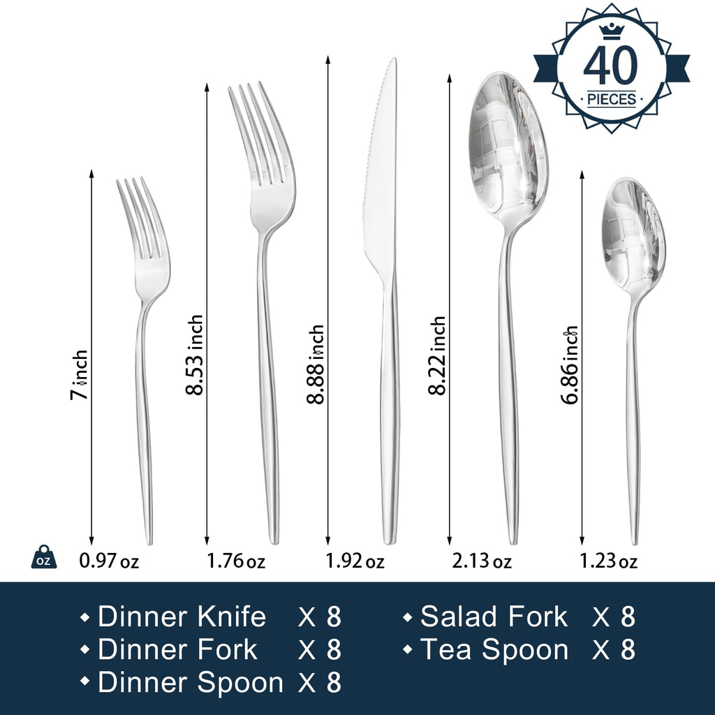 18/10 Silverware Set for 8, 40 Piece Stainless Steel Flatware Cutlery Set