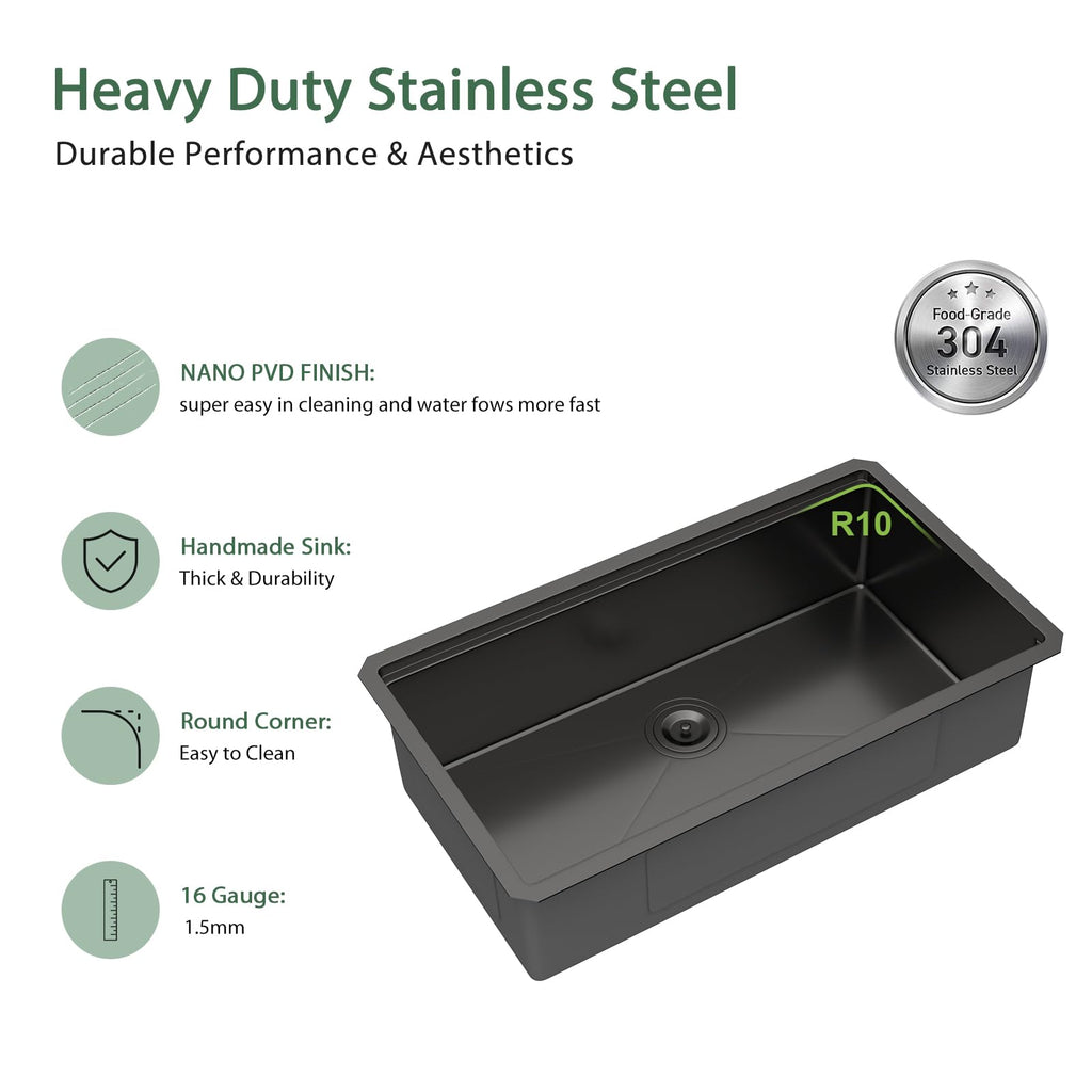 33 Inch Black Undermount Workstation Kitchen Sink with Accessories