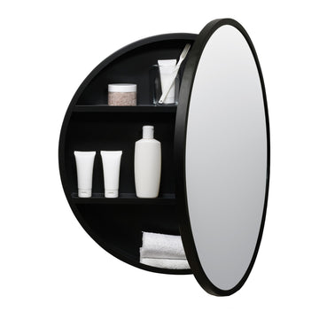 Bathroom Medicine Cabinet with Mirror, Round Bathroom Wall Cabinet with Rustproof Aluminum Frame, 2 Shelves, Surface