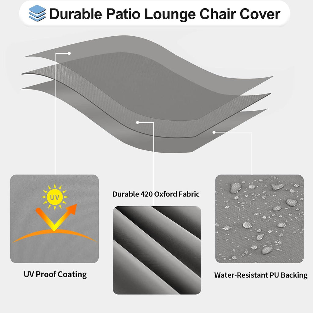 Waterproof Patio Chaise Lounge Chair Cover | UV Resistant Lounger Covers Heavy Duty Weatherproof Patio Sofa Furniture