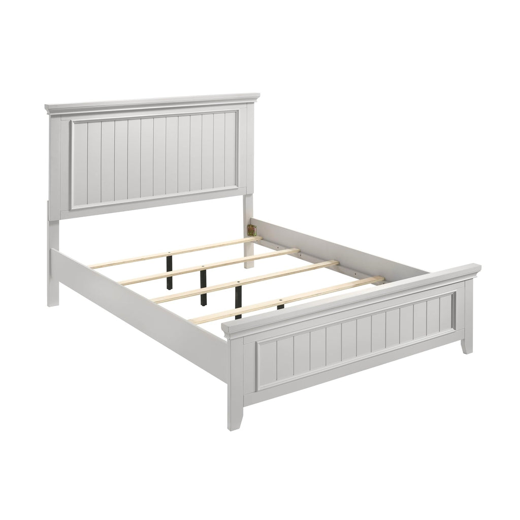 Farmhouse Style Full Size Panel Bed Classic White Wooden Bed Frame