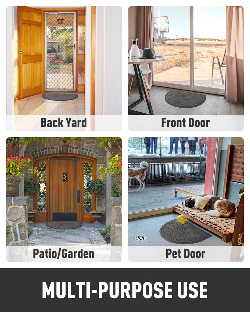 Door Mat Outdoor Indoor Entrance Doormat-Semicircular Durable Rubber Non Slip Front Door Mat for Outside Inside Entry
