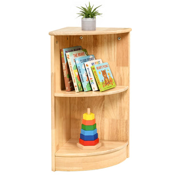 Rubber Wood Corner Cabinet, 2-Tier Montessori Shelf 11.8" L Bookcase