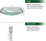 Sarlai Bathroom Vessel Sink Tempered Glass Bowl Vessel Sink with Pop-up Drain Combo 20-1/4 x 14-1/2 Inch Transparent