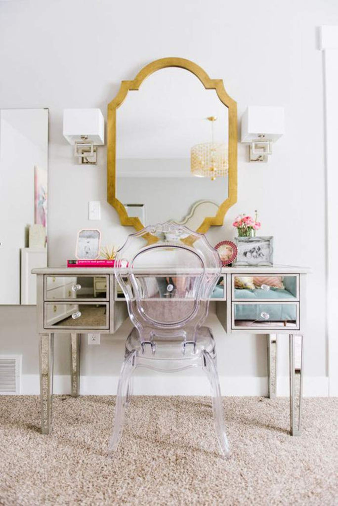 Set of 2 Stackable Ghost Dining Chairs | Clear Transparent Vanity Armless Chair | Louis Belle Style Patio Indoor