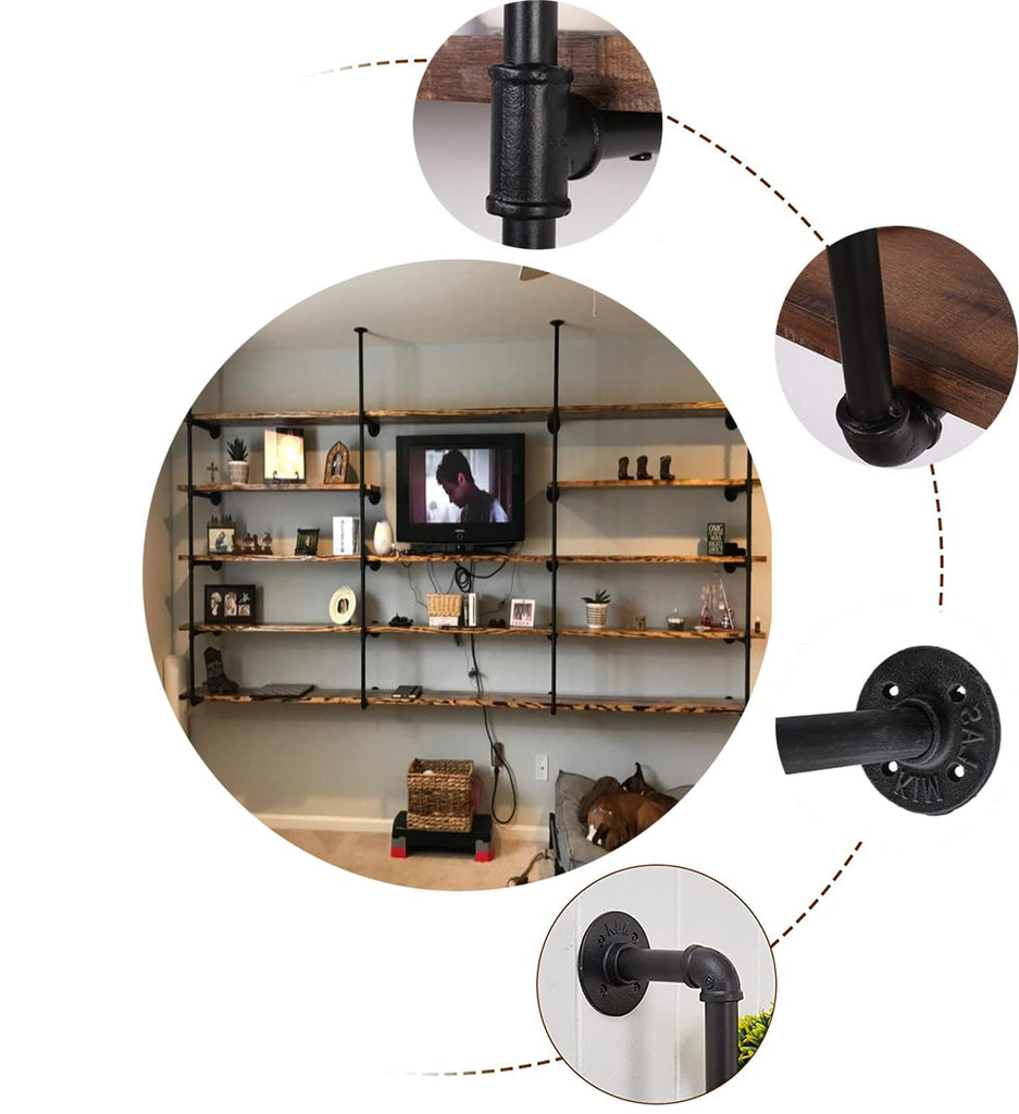 Industrial Wall Mount Iron Pipe Shelf Shelves Shelving Bracket Black Vintage Retro Ceiling Hung Shelf DIY Open