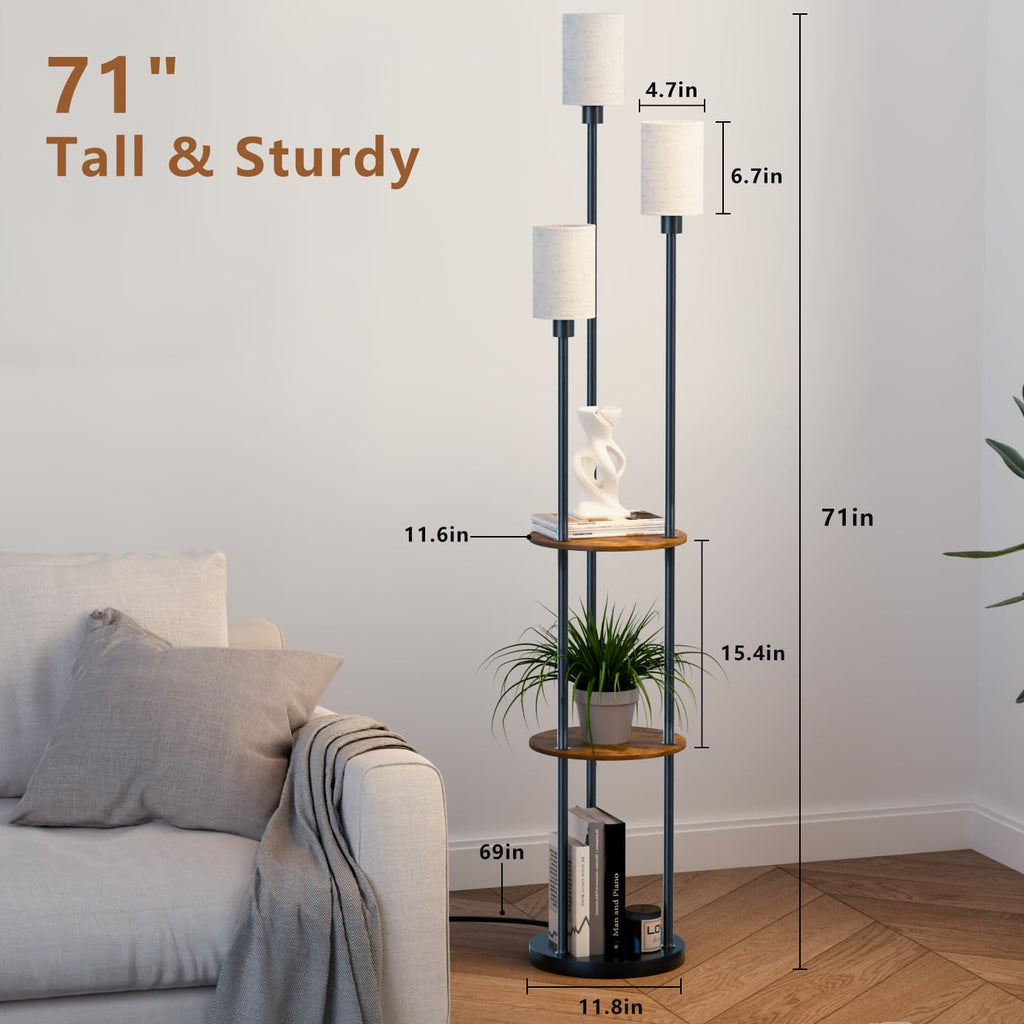 Floor Lamp with Shelves, 71" Tall Modern Standing Lamp with Table