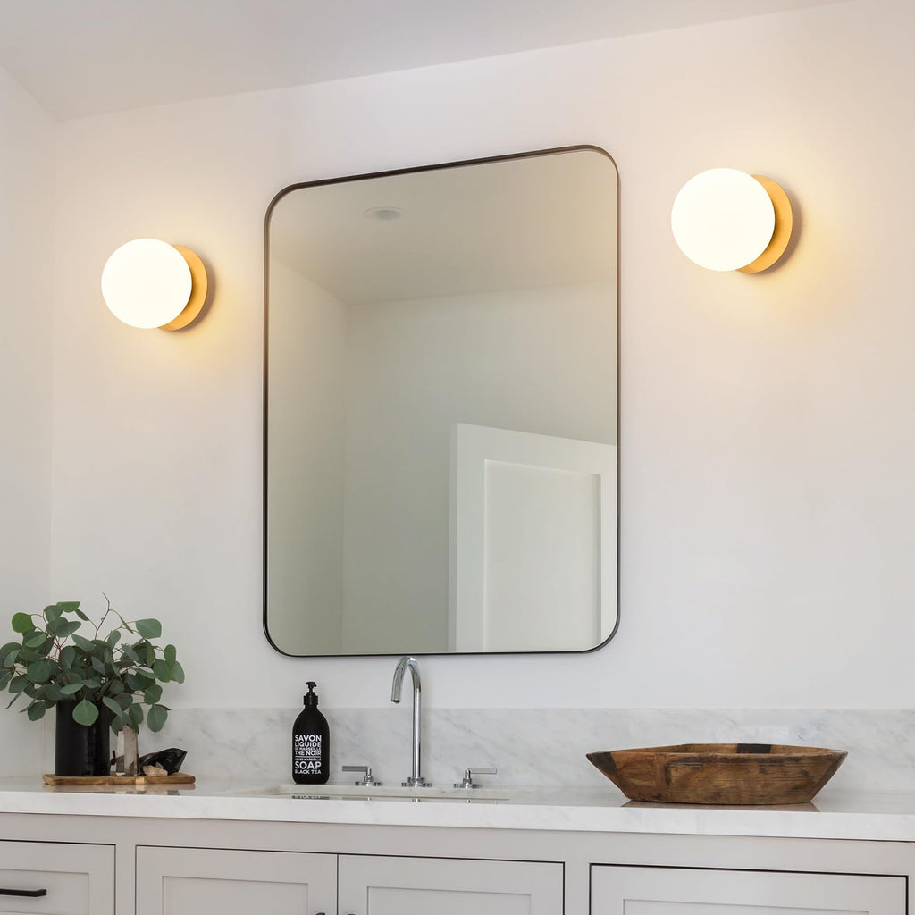 Modern Gold Globe Wall Sconce,Single Light with Milk Glass Shade