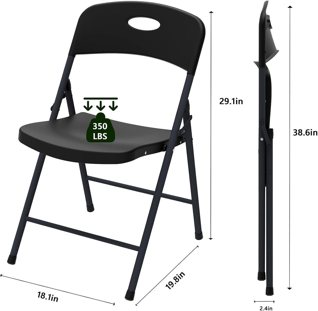 10 Pack Black Folding Chair, Plastic Portable Stackable Commercial Seats with Steel Frame 350lb, Heavy Duty Foldable