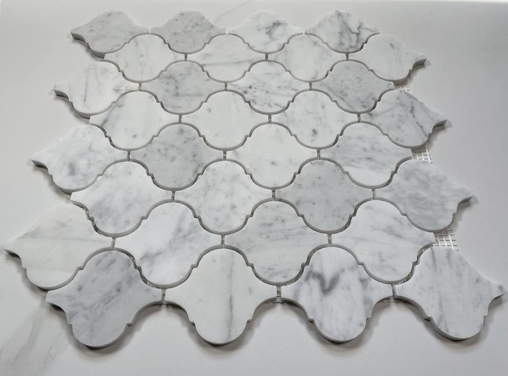 Carrara White Marble Medium Arabesque Baroque Lantern Mosaic Tile Honed Kitchen Bath Wall Floor Backsplash Shower (1