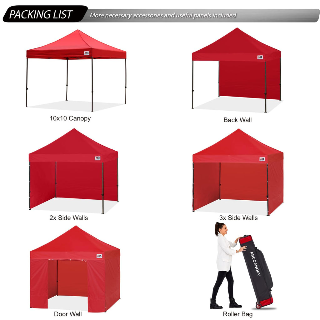 Heavy Duty Easy Pop up Canopy Tent with Sidewalls 10x10, Red