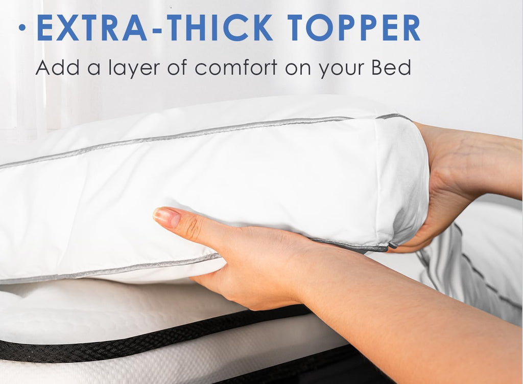 Mattress Topper Queen Cooling Pillow Top Thick Plush Pad Cover | Overfilled with 7D Down Alternative Extra Soft