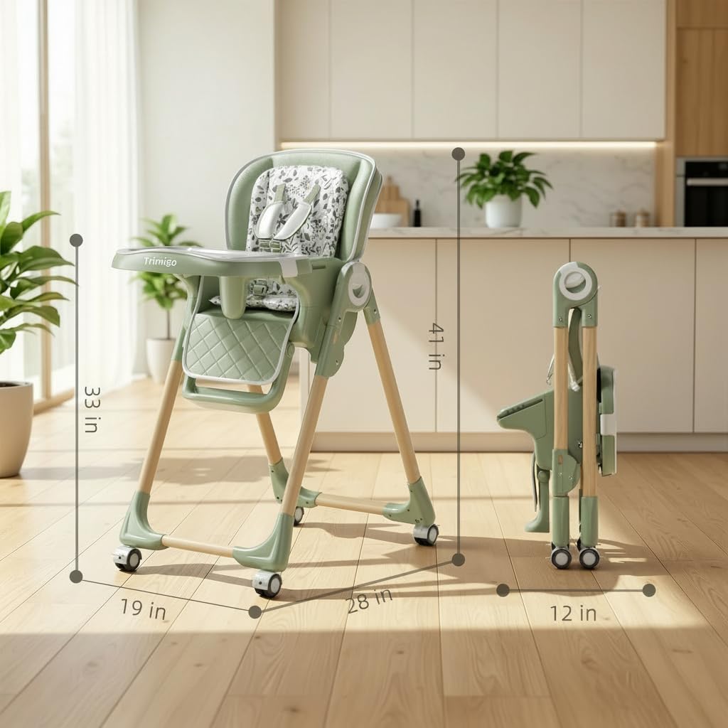 Baby High Chairs for Babies and Toddlers 0-3(Sage Green) | 7-Height Adj High Chair, 3-Pos Tray, 4-Recline, Removable