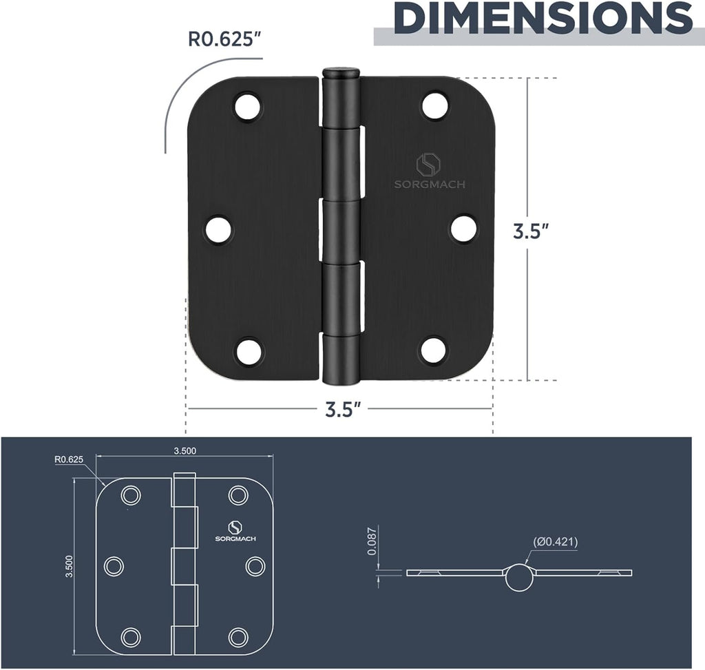 Door Hinge 3 1/2 Inch Interior Door Hinges Matte Black 3.5 Inch Interior Hinges Flat Iron Hinge 3 ½"x 3 ½" Door
