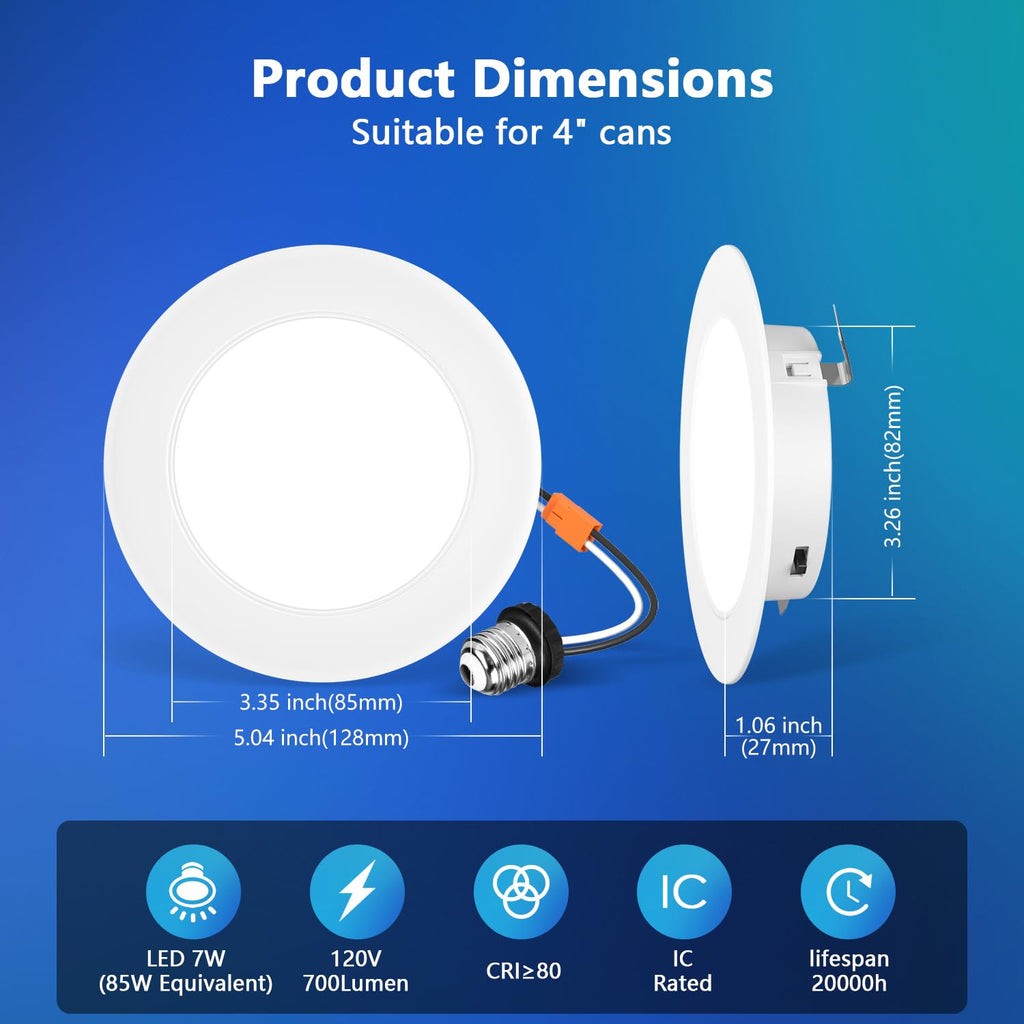 4 Inch Recessed Lights, 5CCT LED Can Lights, Dimmable, 24 Pack,White