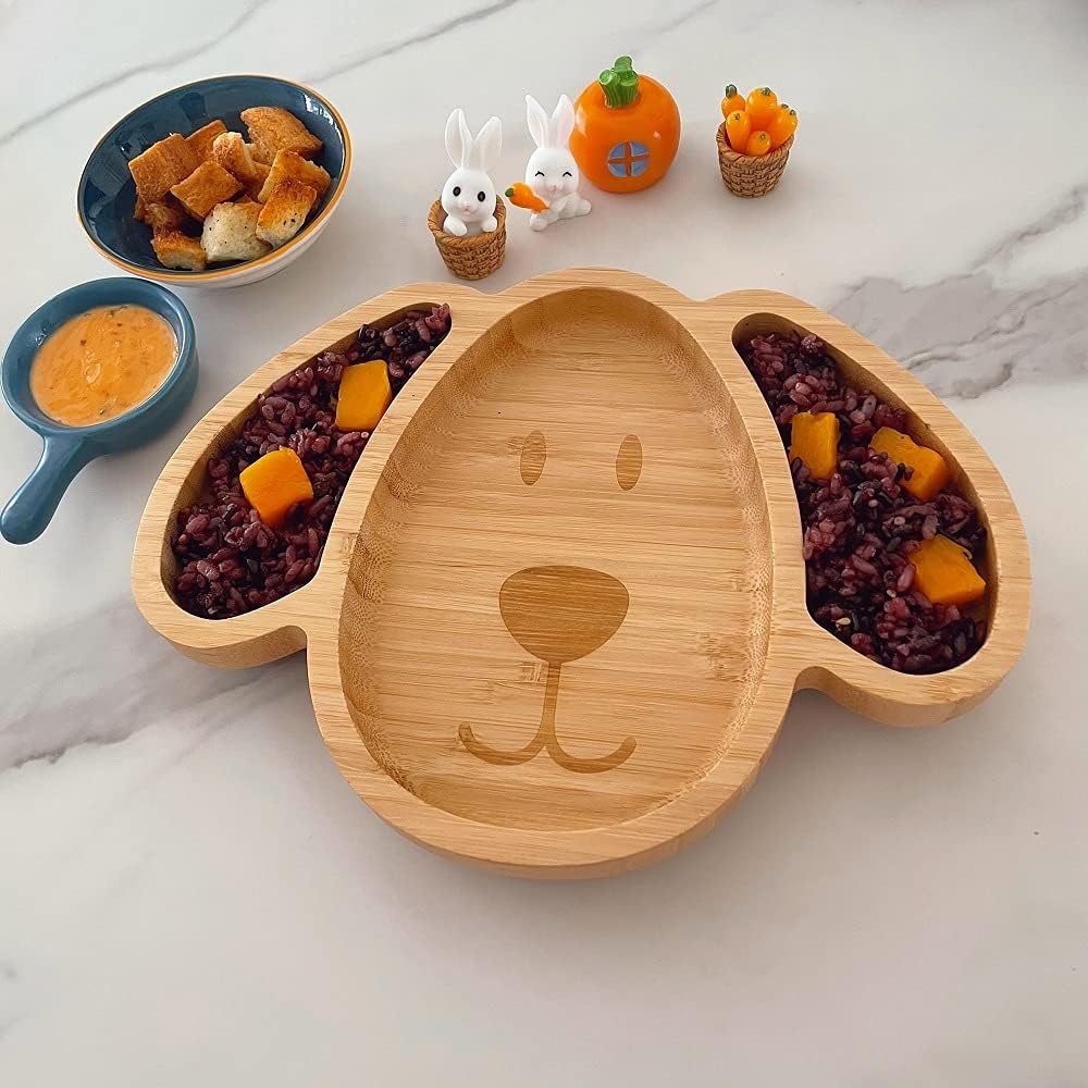 Toddler Plates, Bamboo Baby Suction Plates, Bamboo Suction Plates for Toddlers, Stay Put Feeding Plates, Wooden