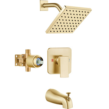 6 Inch Shower Faucet Set with Tub Spout and Valve, Brushed Gold