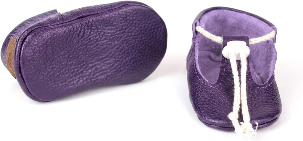 Lilac Genuine Leather Baby Booties Soft Sole Moccasins Purple