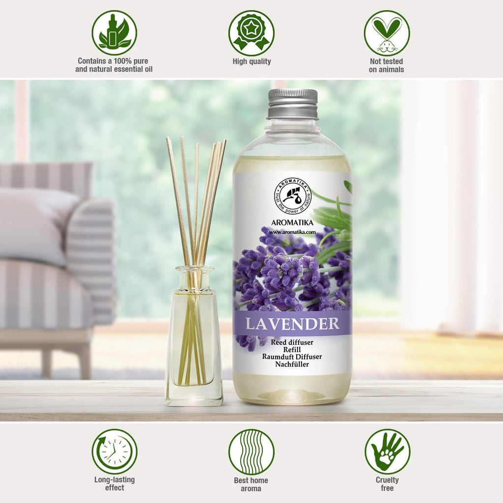 Lavender Reed Diffuser Refill 17 Fl Oz - 500ml - Lavanda Refill - Wardrobe Freshener - Home Fragrance Oil - Air - Set of 17