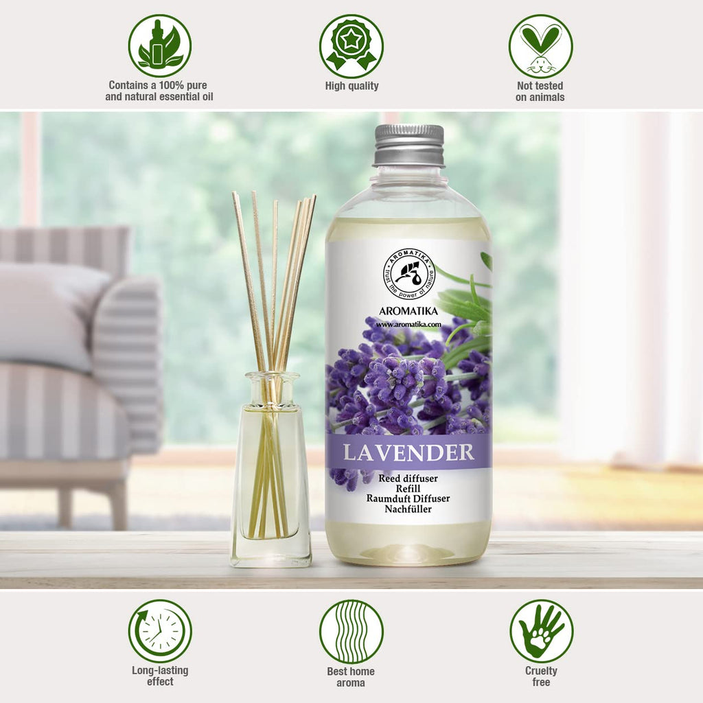 Reed Diffuser Refill Lavender with Lavender Essential Oil 34 Fl Oz - 2 x 500ml - Fragrance Oil Reed Diffuser Refill