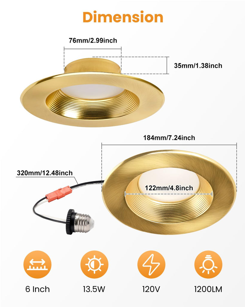 5/6 Inch LED Can Lights - Retrofit Recessed Lighting, 5CCT Selectable Dimmable Recessed Lighting, 13.5W 1200LM Can