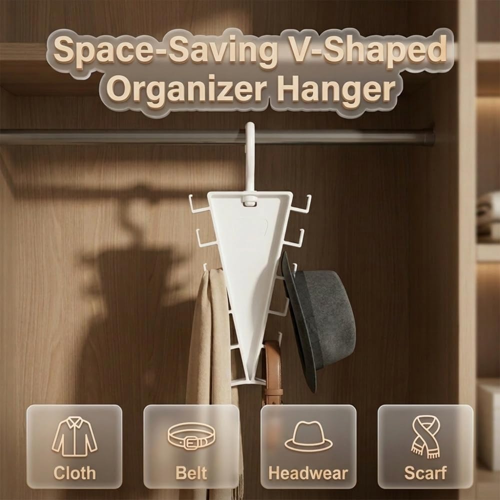 V Shape Double-Sided 12-Hook Rotating Organizer Hanger, 2027 New 360° Space Saving Closet Organizer, ABS Durable, for