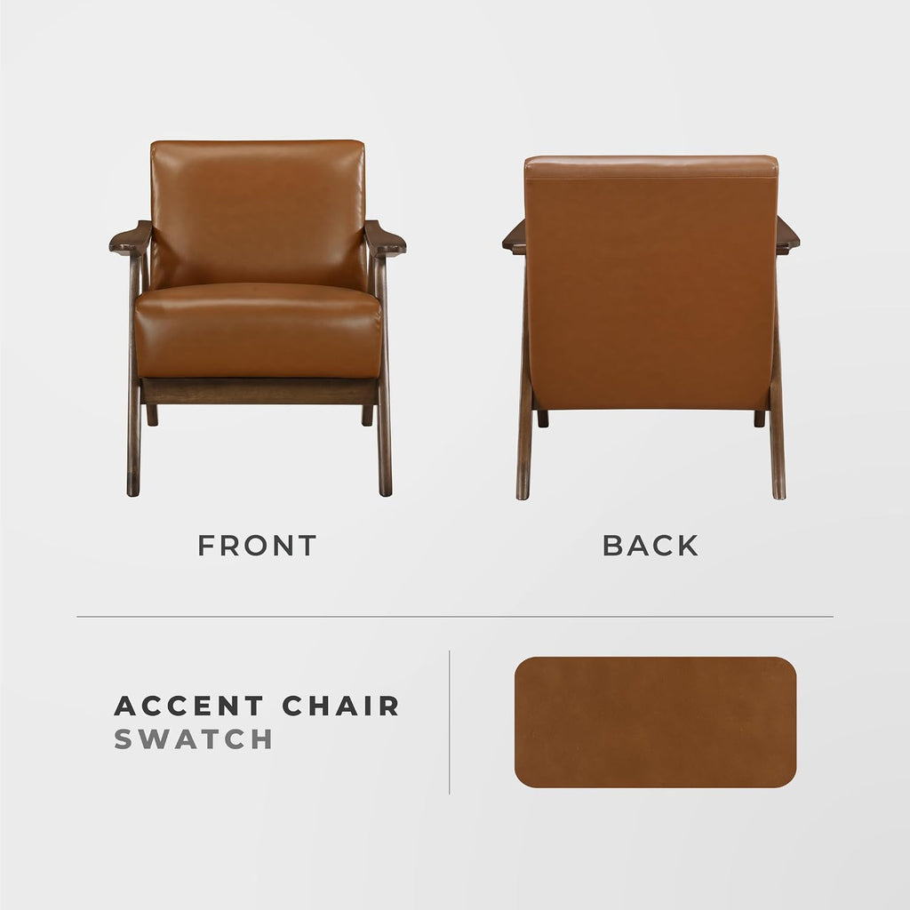 Faux Leather Accent Chair with Walnut Wood Frame, Brown