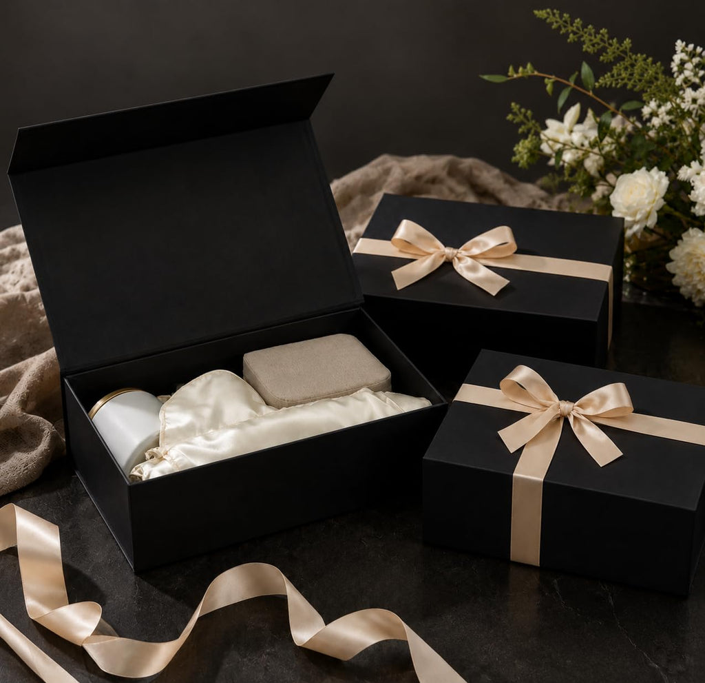 10 Pack Black Gift Boxes with Lids, 12 x 8 x 4.5 Inch Boxes with Ribbon for Groomsmen gifts, Magnetic Gift Boxes for