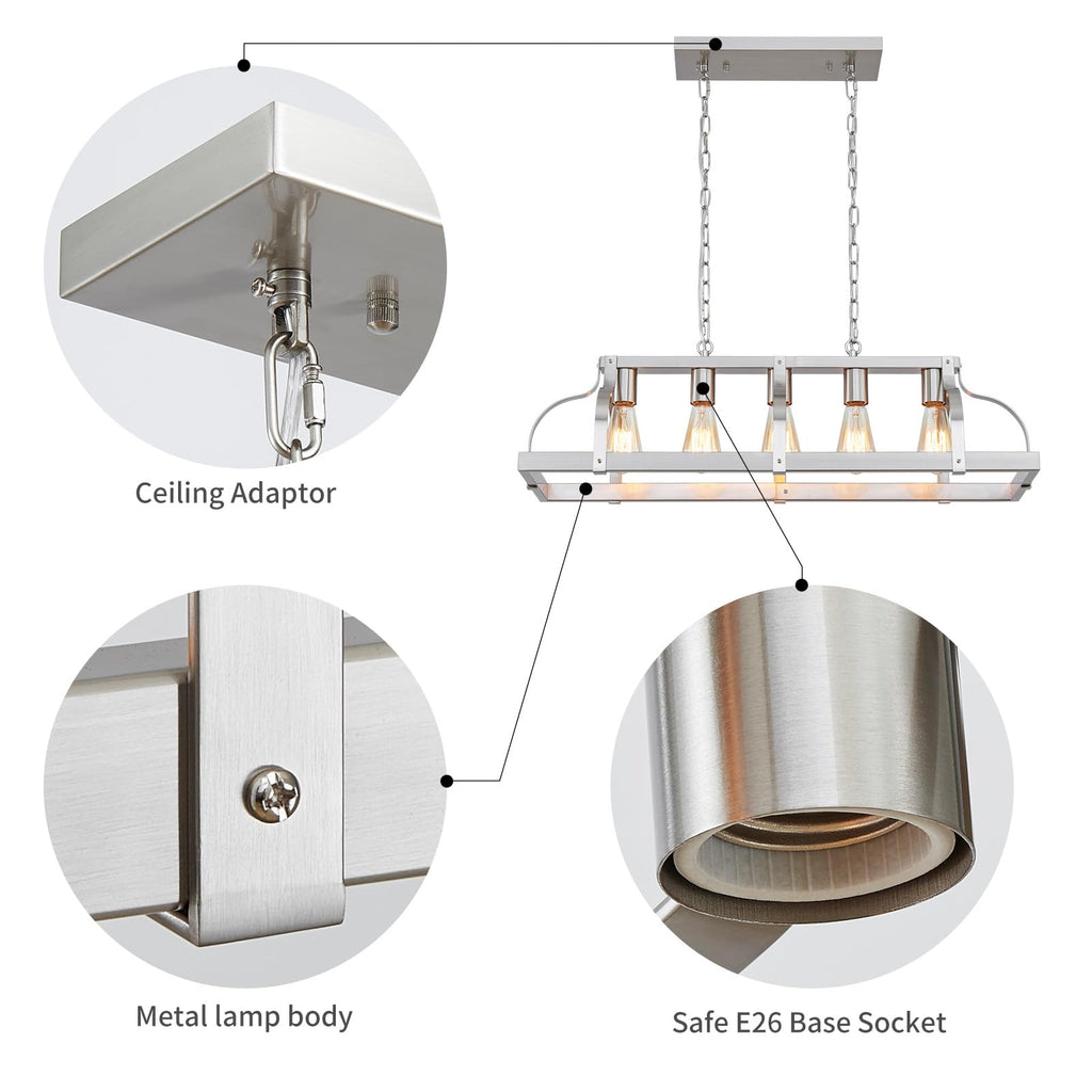 Metal Chandelier Linear Pendant Ceiling Lighting Rustic Farmhouse Fixture Kitchen Island Dining Room, H 8.5"