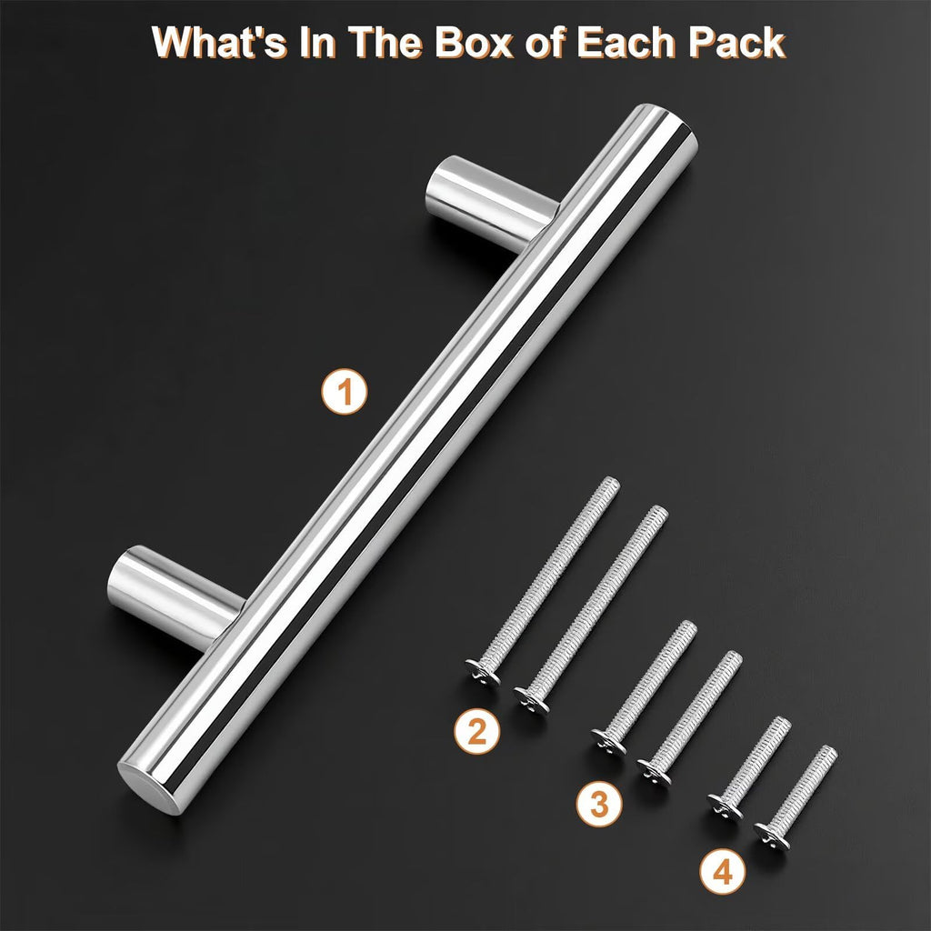 Polished Chrome Cabinet Pulls & Handles 3-3/4" CC Round 10 Pack