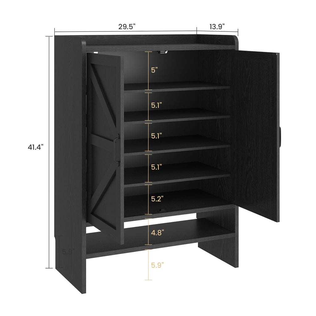 Shoe Cabinet with 2 Barn Doors, 5-Tier Modern Shoe Storage Cabinet, Black