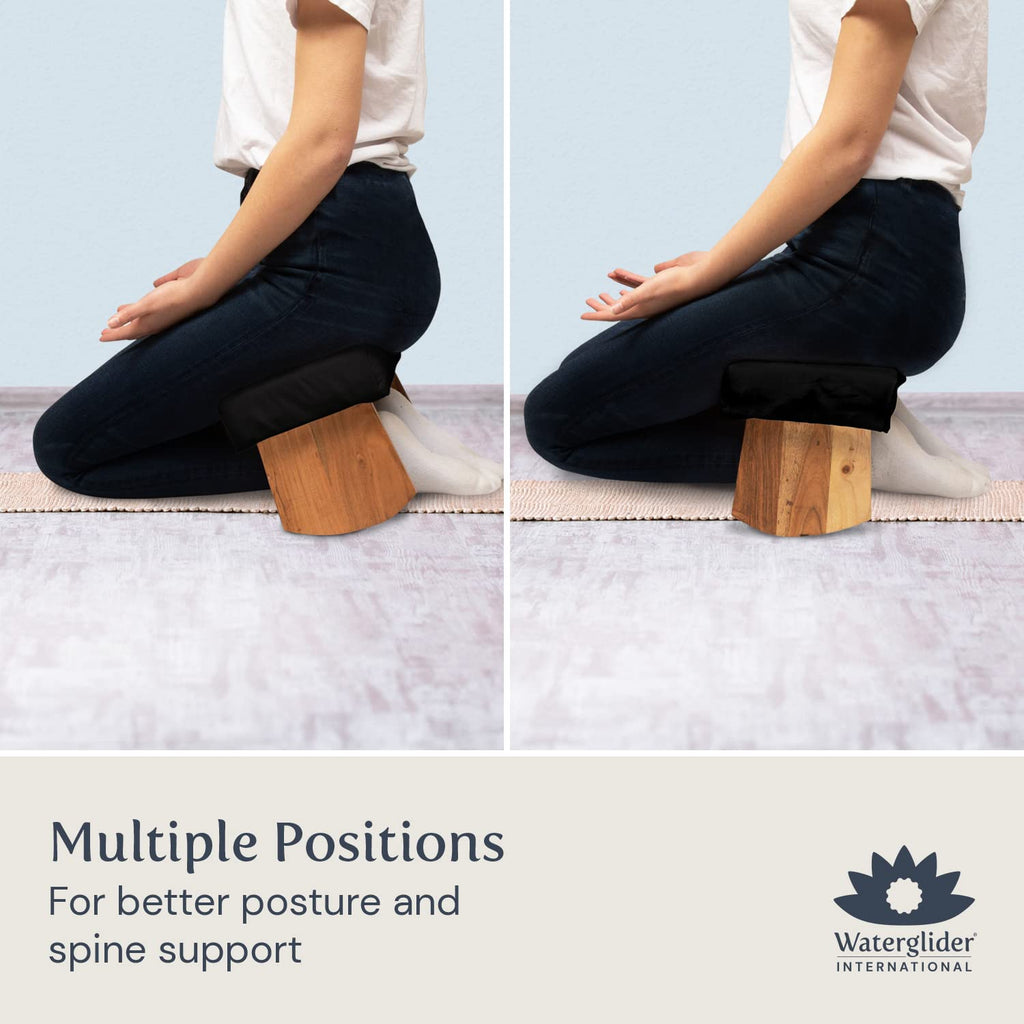 Meditation Bench (Burgundy), Seiza, Sustainable Acacia Wood with Curved Bottom Edges for the Perfect Posture