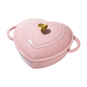 Enameled Cast Iron Braiser, Heart-Shaped Skillet with Lid, Superior Heat Retention Casserole, Stovetop